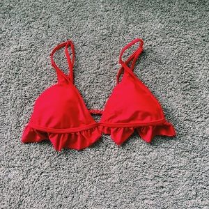 Red triangle ruffle bikini